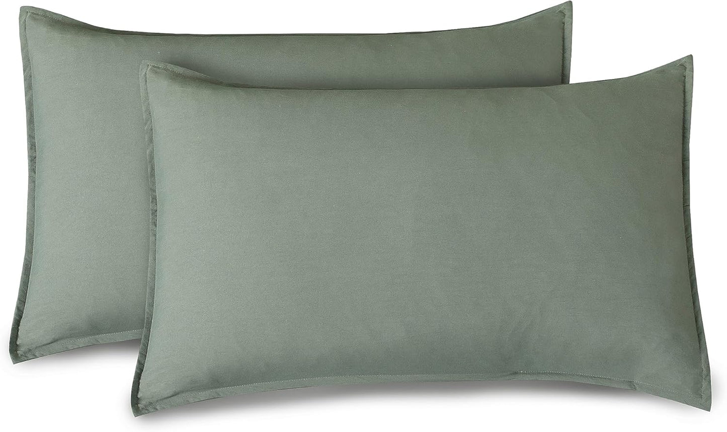 Vintage Washed Microfibre Quilt Cover Set (3Pcs) - Khaki Green - Double Size