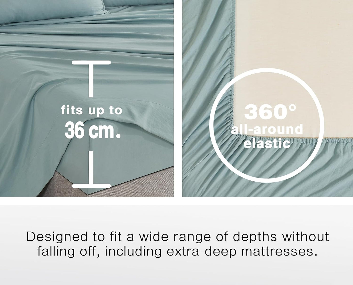 100% Vintage Washed Microfibre Fitted Sheet Set – Ultra Soft & Lightweight All-Season Fitted Sheet with 2 Pillowcases (Seafoam, Queen Size)