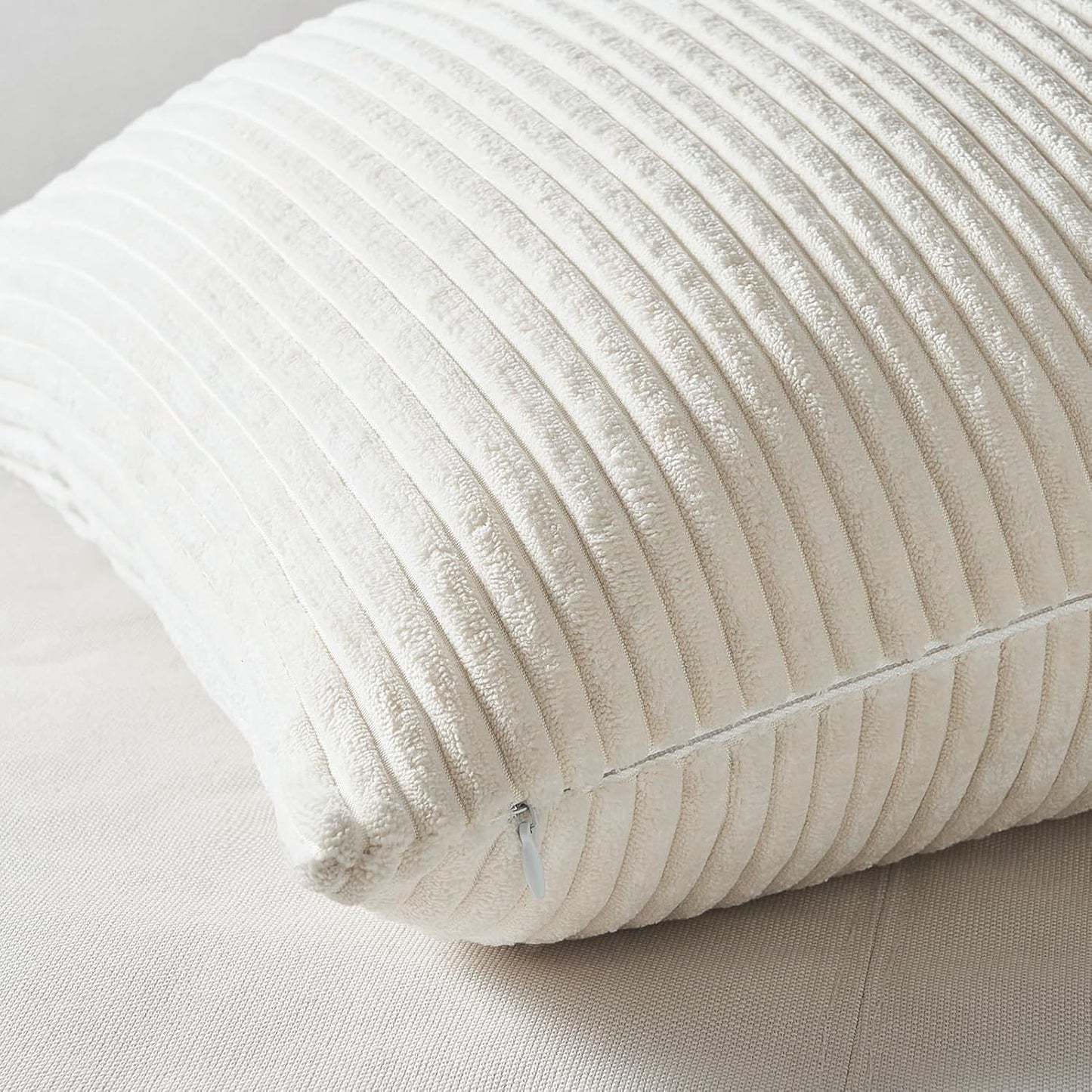 Corduroy Velvet Cushion Covers - Soft Velvet Fabric with Hidden Zipper - Stylish Mix of Beige Shades, 30cm x 50cm (Pack of 4)