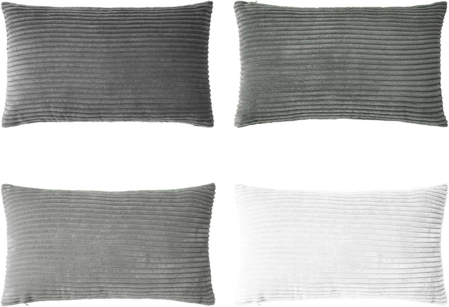 Corduroy Velvet Cushion Covers - Soft Velvet Fabric with Hidden Zipper - Stylish Mix of Grey Shades, 30cm x 50cm (Pack of 4)