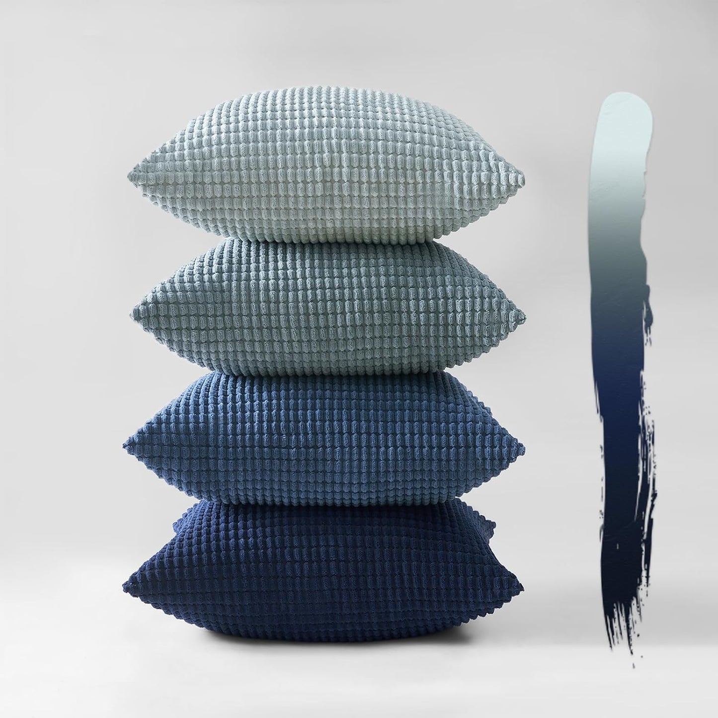 Corduroy Corn Grain Cushion Covers - Soft Velvet with Hidden Zipper - Stylish Mix of Blue Shades, 45cm x 45cm (Pack of 4)