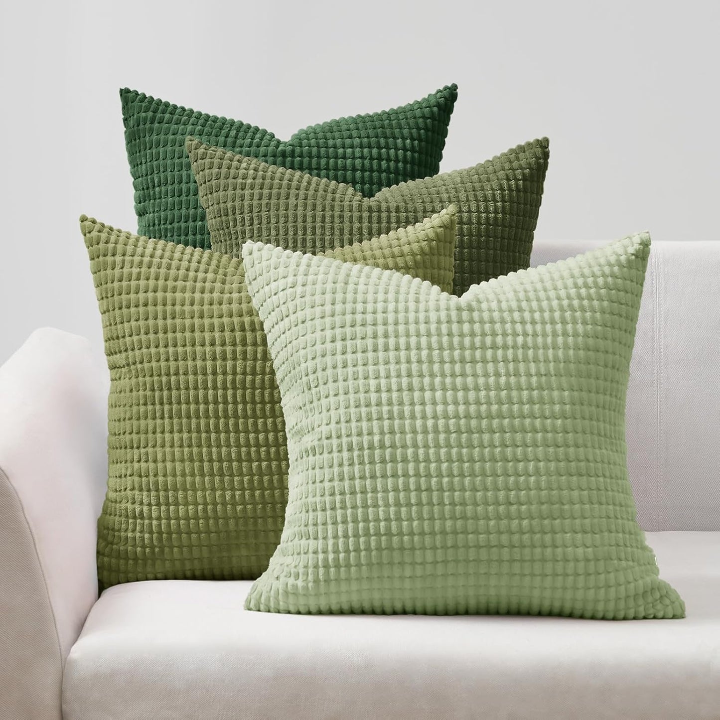 Corduroy Corn Grain Cushion Covers - Soft Velvet with Hidden Zipper - Stylish Mix of Green Shades, 45cm x 45cm (Pack of 4)
