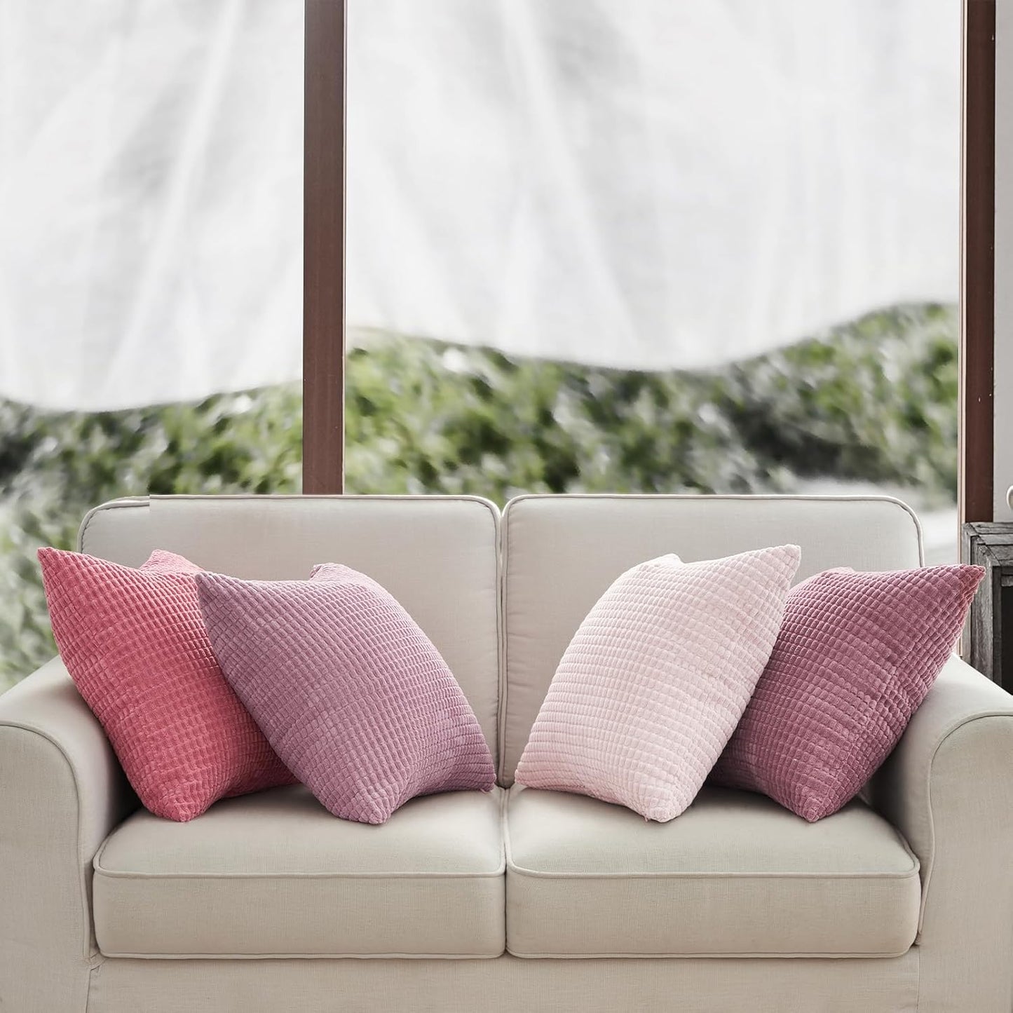 Corduroy Corn Grain Cushion Covers - Soft Velvet with Hidden Zipper - Stylish Mix of Pink Shades, 45cm x 45cm (Pack of 4)
