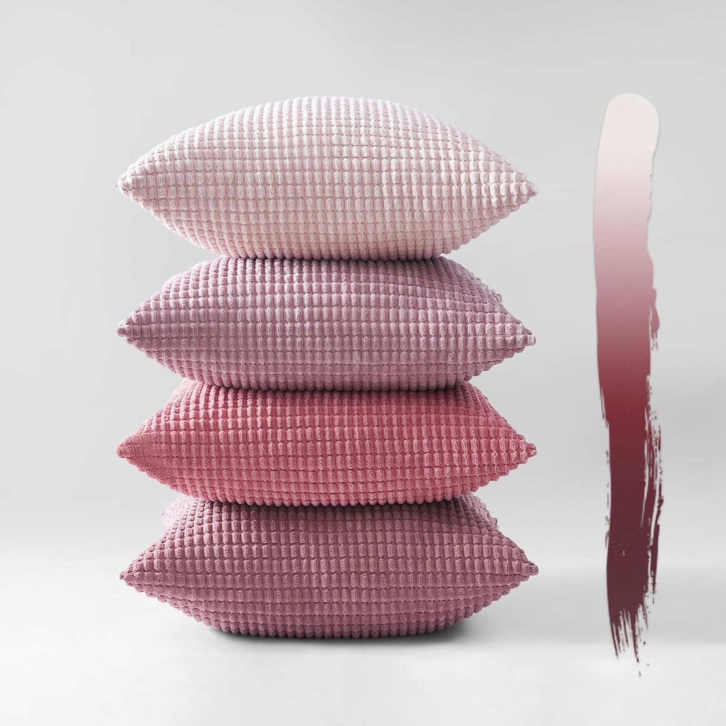 Corduroy Corn Grain Cushion Covers - Soft Velvet with Hidden Zipper - Stylish Mix of Pink Shades, 45cm x 45cm (Pack of 4)