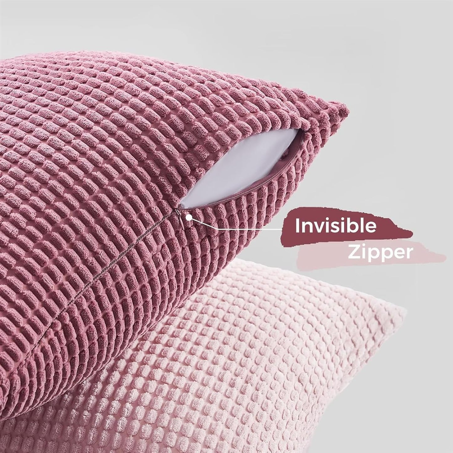 Corduroy Corn Grain Cushion Covers - Soft Velvet with Hidden Zipper - Stylish Mix of Pink Shades, 45cm x 45cm (Pack of 4)