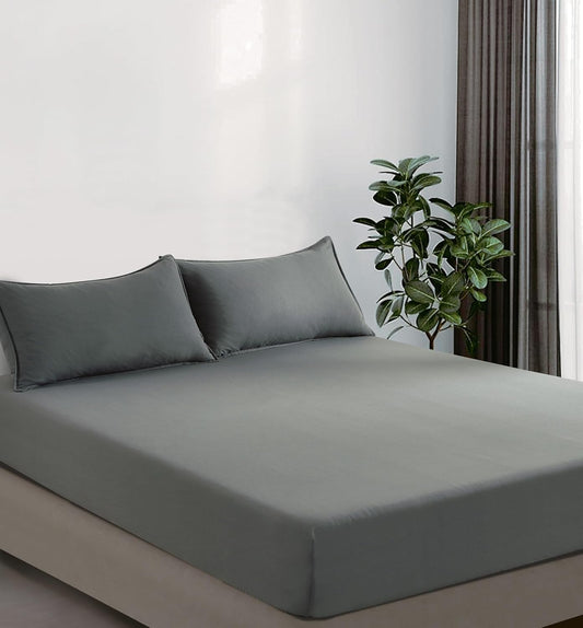 100% Vintage Washed Microfibre Fitted Sheet Set – Ultra Soft & Lightweight All-Season Fitted Sheet with 2 Pillowcases (Grey, King Size)