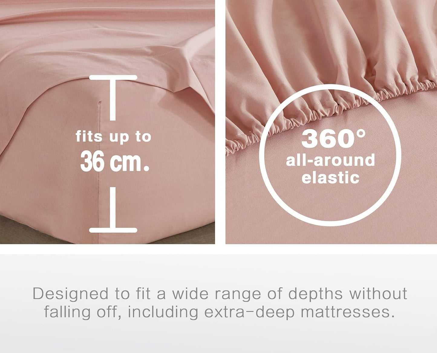 100% Vintage Washed Microfibre Fitted Sheet Set – Ultra Soft & Lightweight All-Season Fitted Sheet with 2 Pillowcases (Pink, King Size)