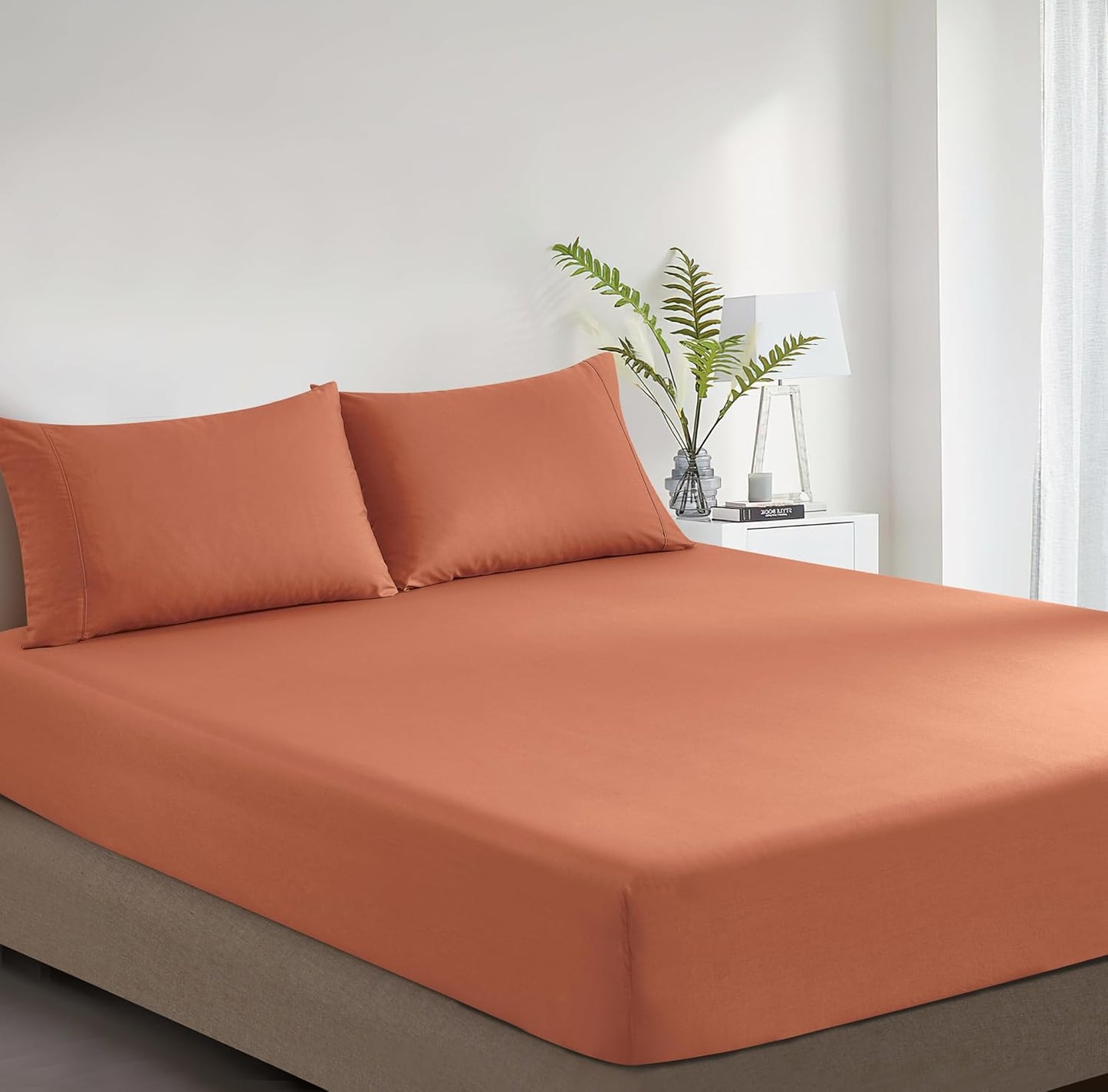 100% Vintage Washed Cotton Fitted Sheet Combo Set – 100% Natural Cotton, Ultra Soft & Breathable – Includes Fitted Sheet & Pillowcases – Machine Washable (Brick, King Single)