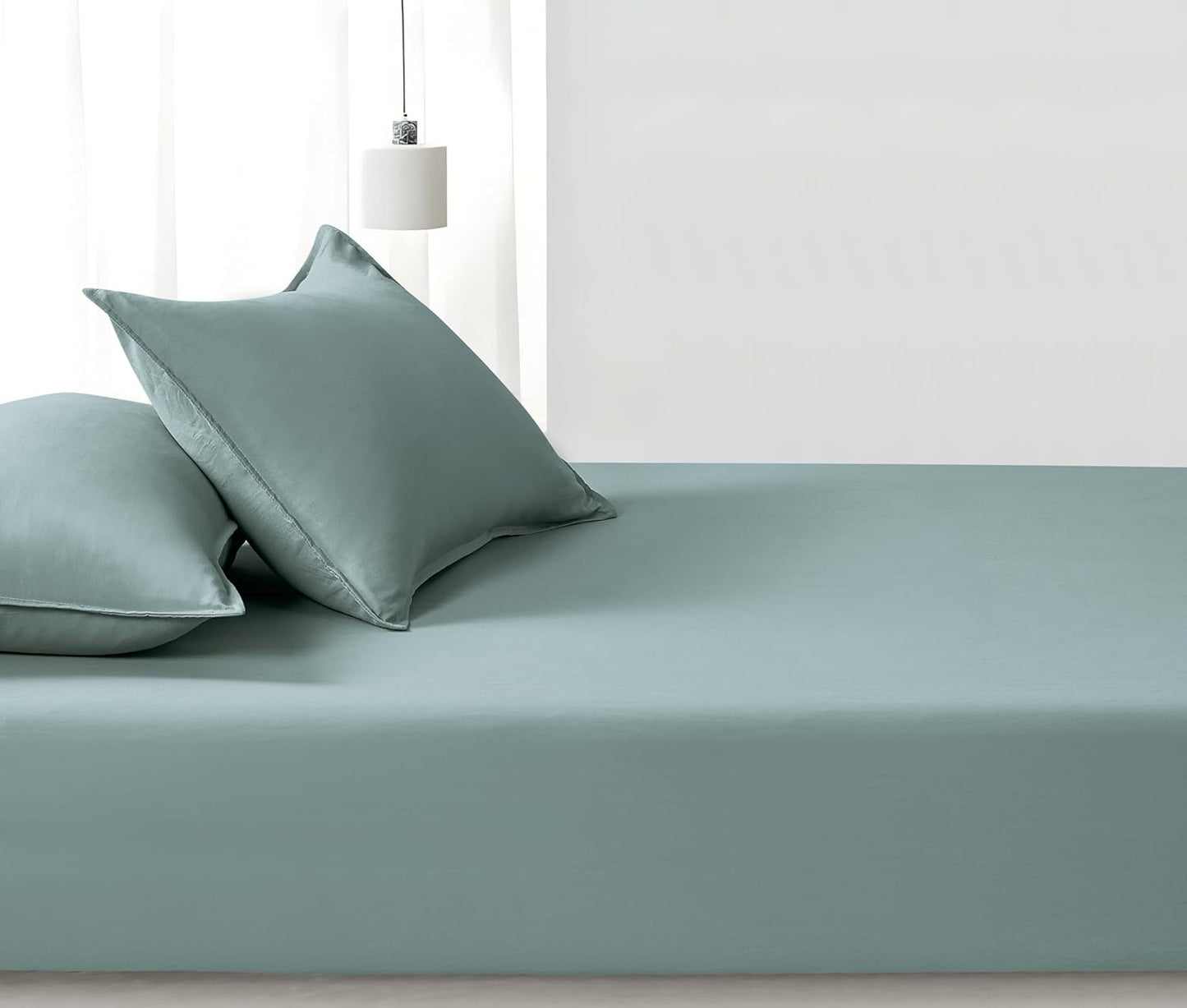 100% Vintage Washed Microfibre Fitted Sheet Set – Ultra Soft & Lightweight All-Season Fitted Sheet with 1 Pillowcase (Seafoam, King Single Size)