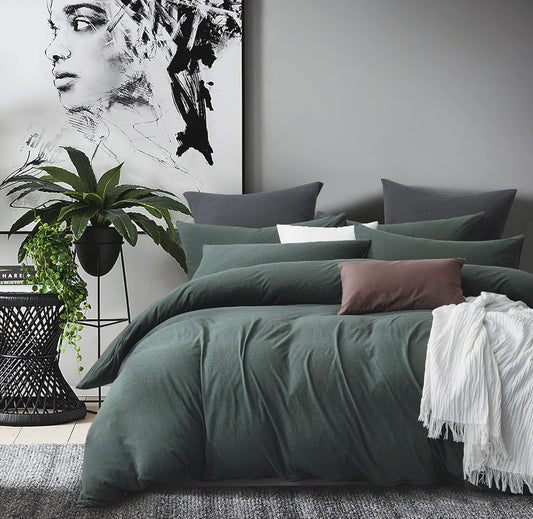 100% Jersey Cotton Quilt Cover Set - Green - Super King