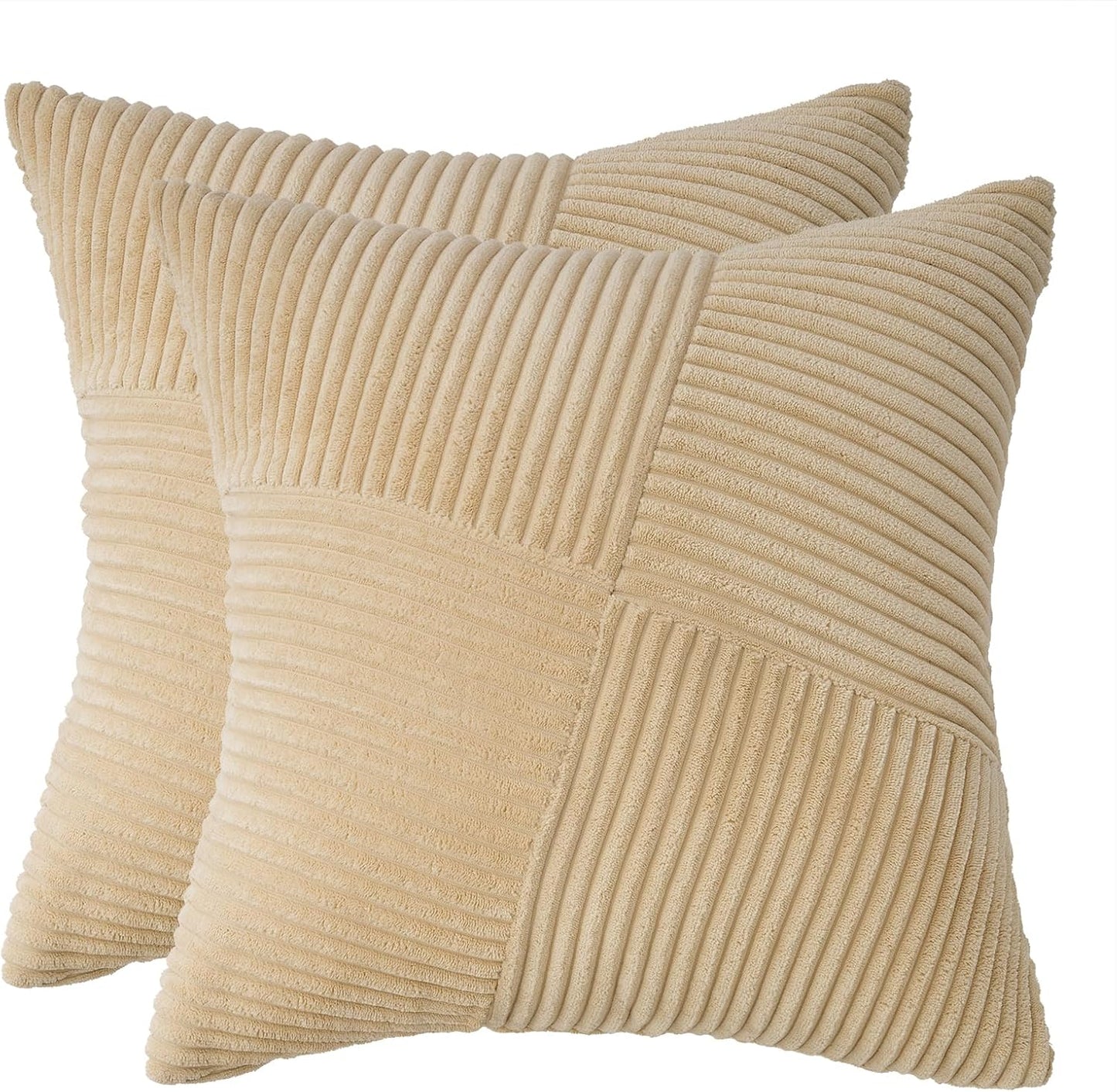 Corduroy Cushion Covers - Soft Velvet Fabric with Windmill-Inspired Pattern and Hidden Zipper Design - Beige, 45cm x 45cm (Twin Pack)