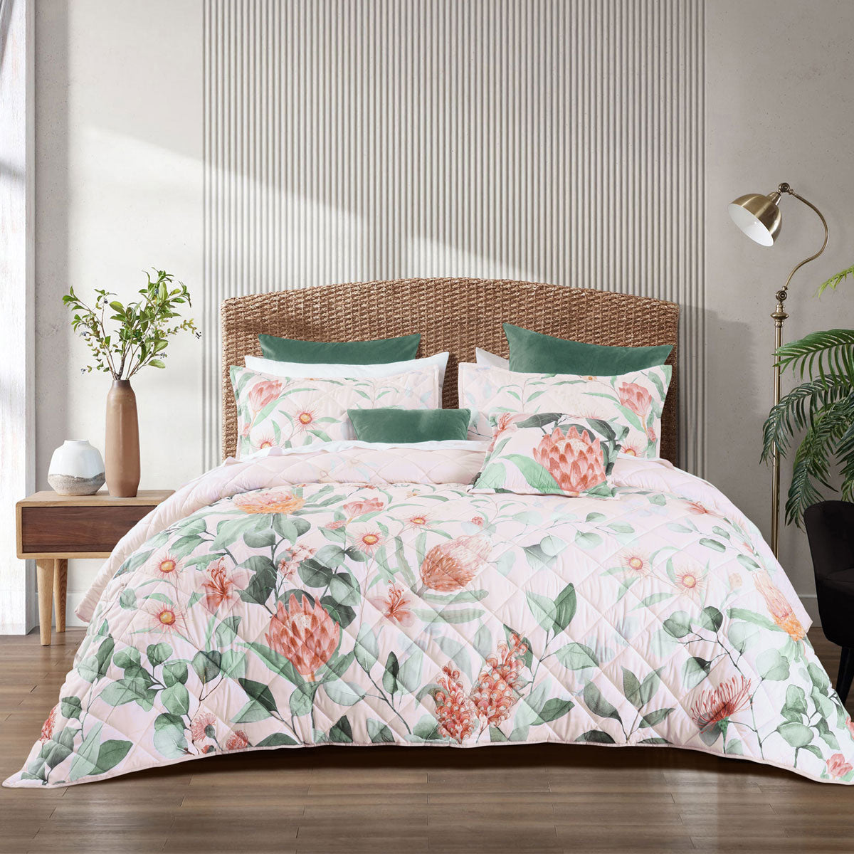 Bianca Sidney Blush Printed Floral Bedspread Set King Single