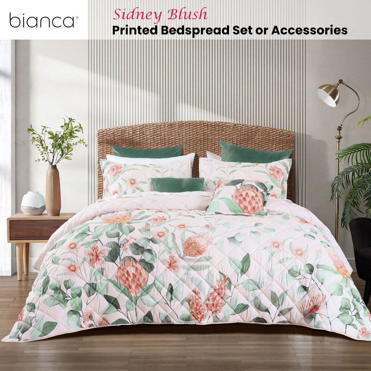 Bianca Sidney Blush Printed Floral Bedspread Set Single