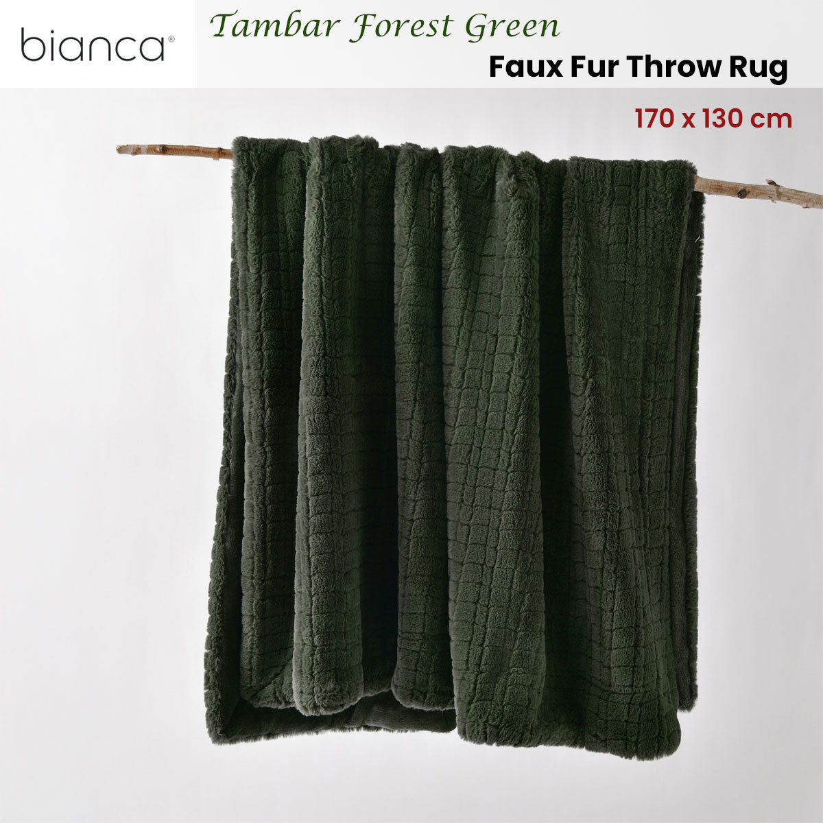 Bianca Tambar Forest Green Faux Fur Throw Rug 130 x 170 cm