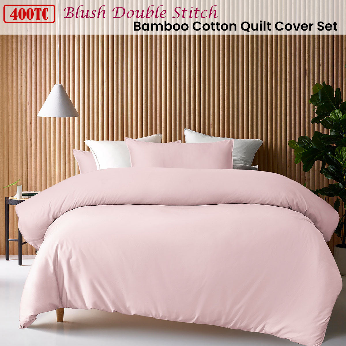 Accessorize 400TC Blush Bamboo Cotton Double Stitch Quilt Cover Set King