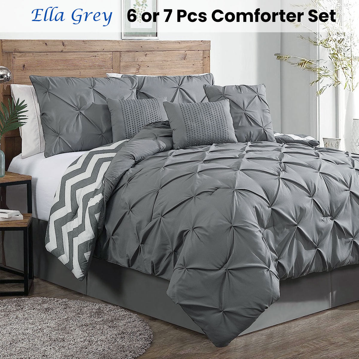 J Elliot Home 7 Pcs Ella Grey Comforter Set King