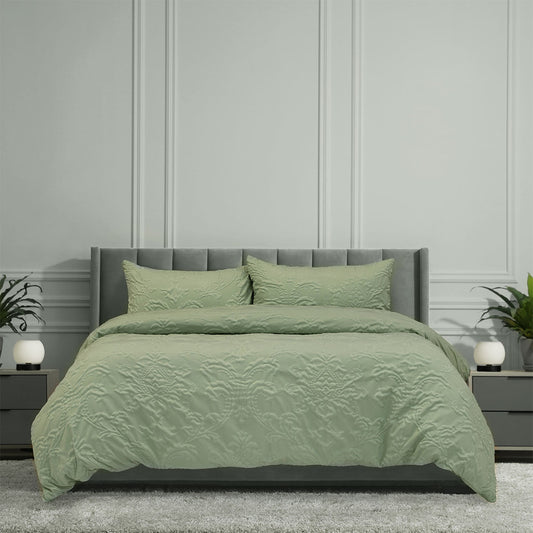 Ardor Adeline Sage Jacquard Damask Quilt Cover Set King