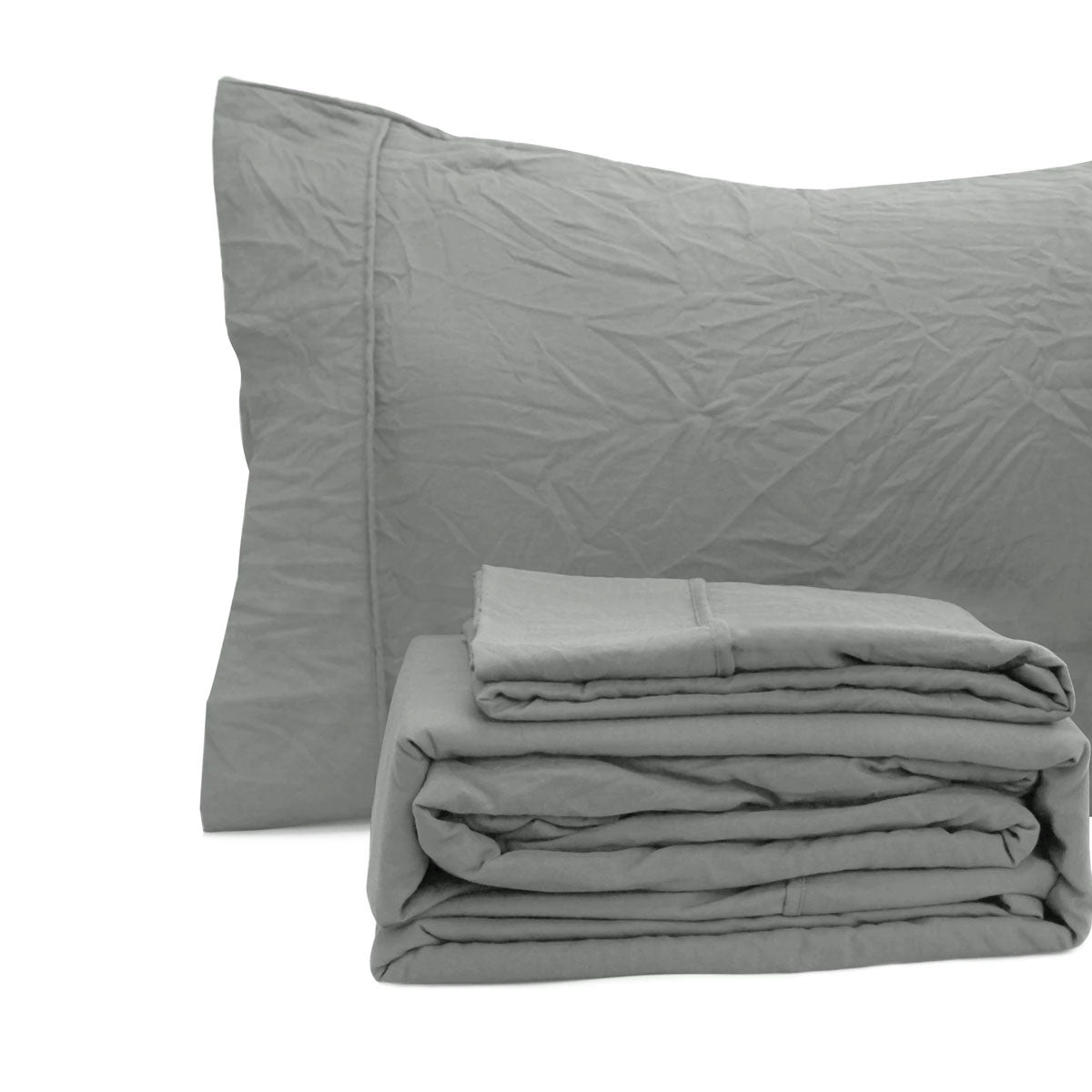 Ramesses Charcoal Pebble Wash Linen Look Alternative Sheet Set Double