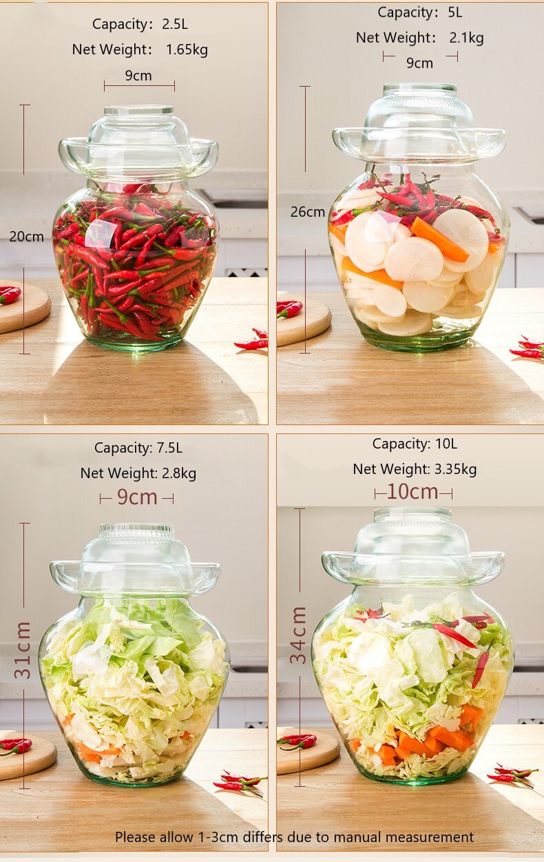 Premium Chinese and Korean Fermentation Pickle Glass Jar Kimchi Sauerkraut Canisters & Jars Huge 10L