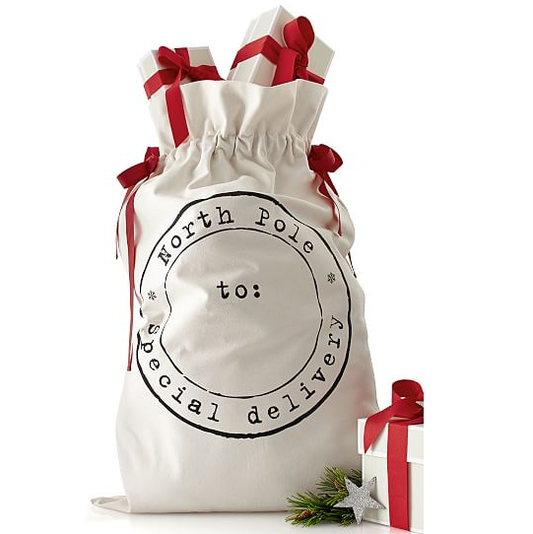 Large Christmas XMAS Hessian Santa Sack Stocking Bag Reindeer Children Gifts Bag, Cream - North Pole Postal