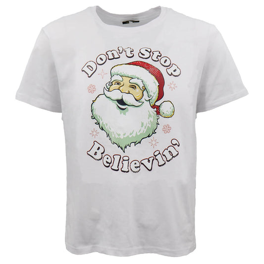 New Funny Adult Xmas Christmas T Shirt Tee Mens Womens 100% Cotton Jolly Ugly, Don't Stop Believin' (White), XS