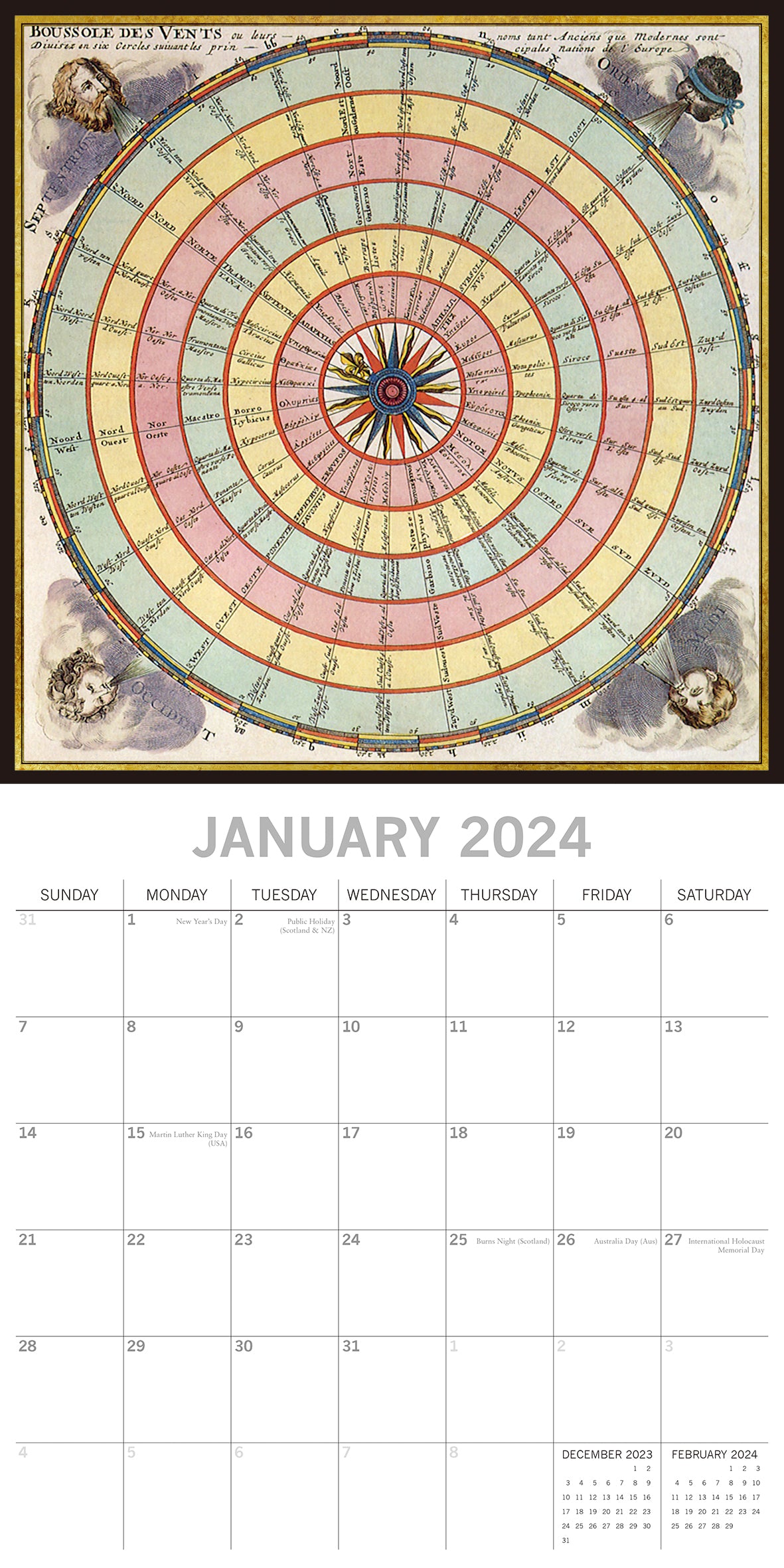 Celestial - 2024 Square Wall Calendar 16 Months Arts Planner Xmas New Year Gift