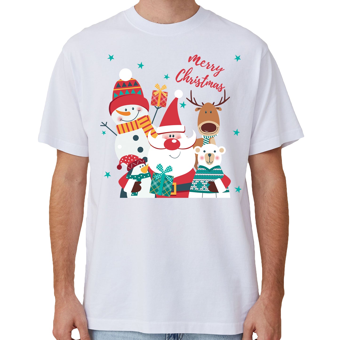 100% Cotton Christmas T-shirt Adult Unisex Tee Tops Funny Santa Party Custume, Santa Gathering (White), S
