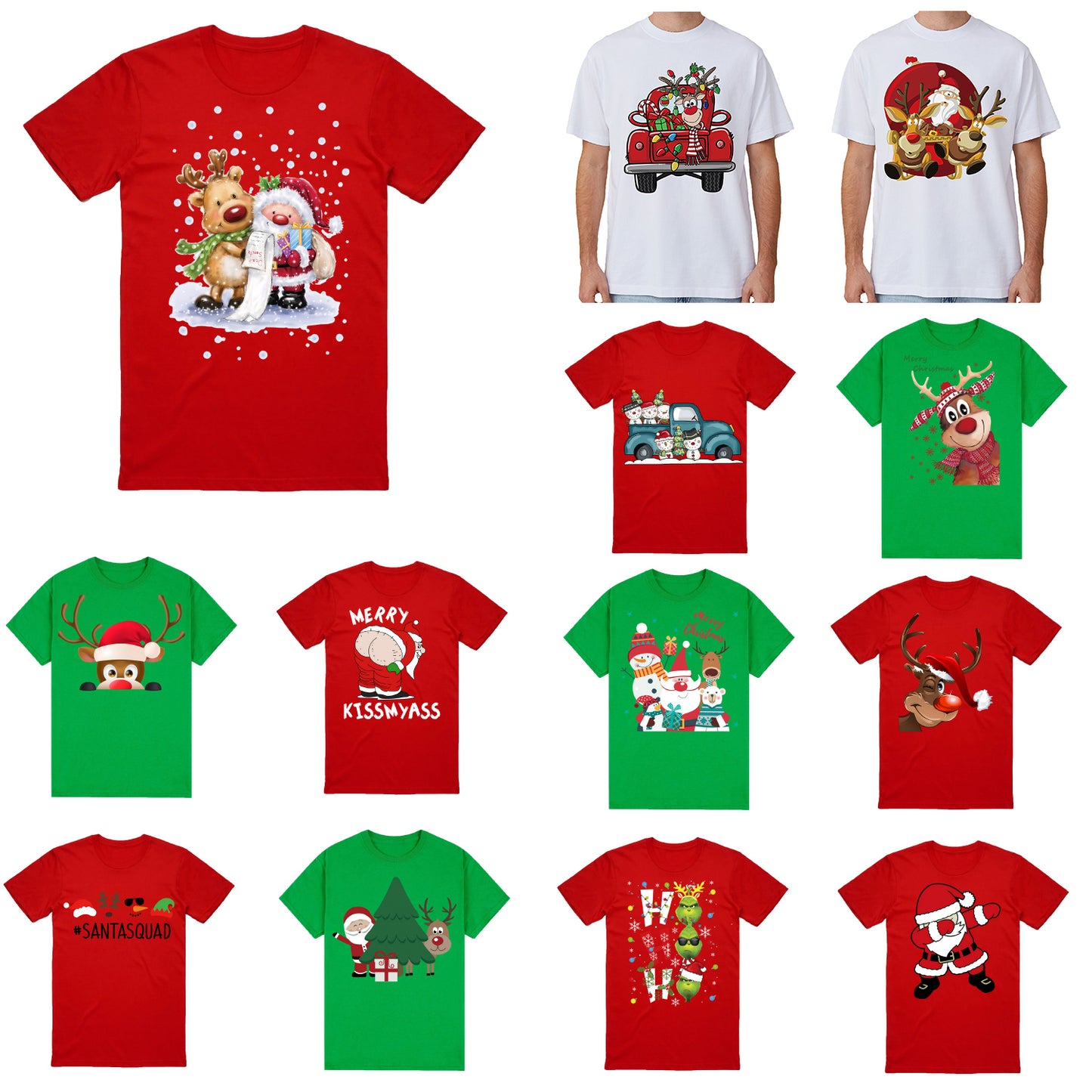 100% Cotton Christmas T-shirt Adult Unisex Tee Tops Funny Santa Party Custume, Santa Gathering (White), L
