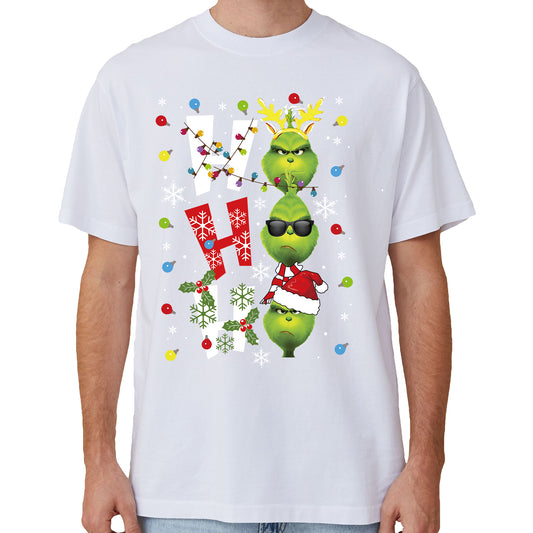100% Cotton Christmas T-shirt Adult Unisex Tee Tops Funny Santa Party Custume, Shrek (White), 3XL