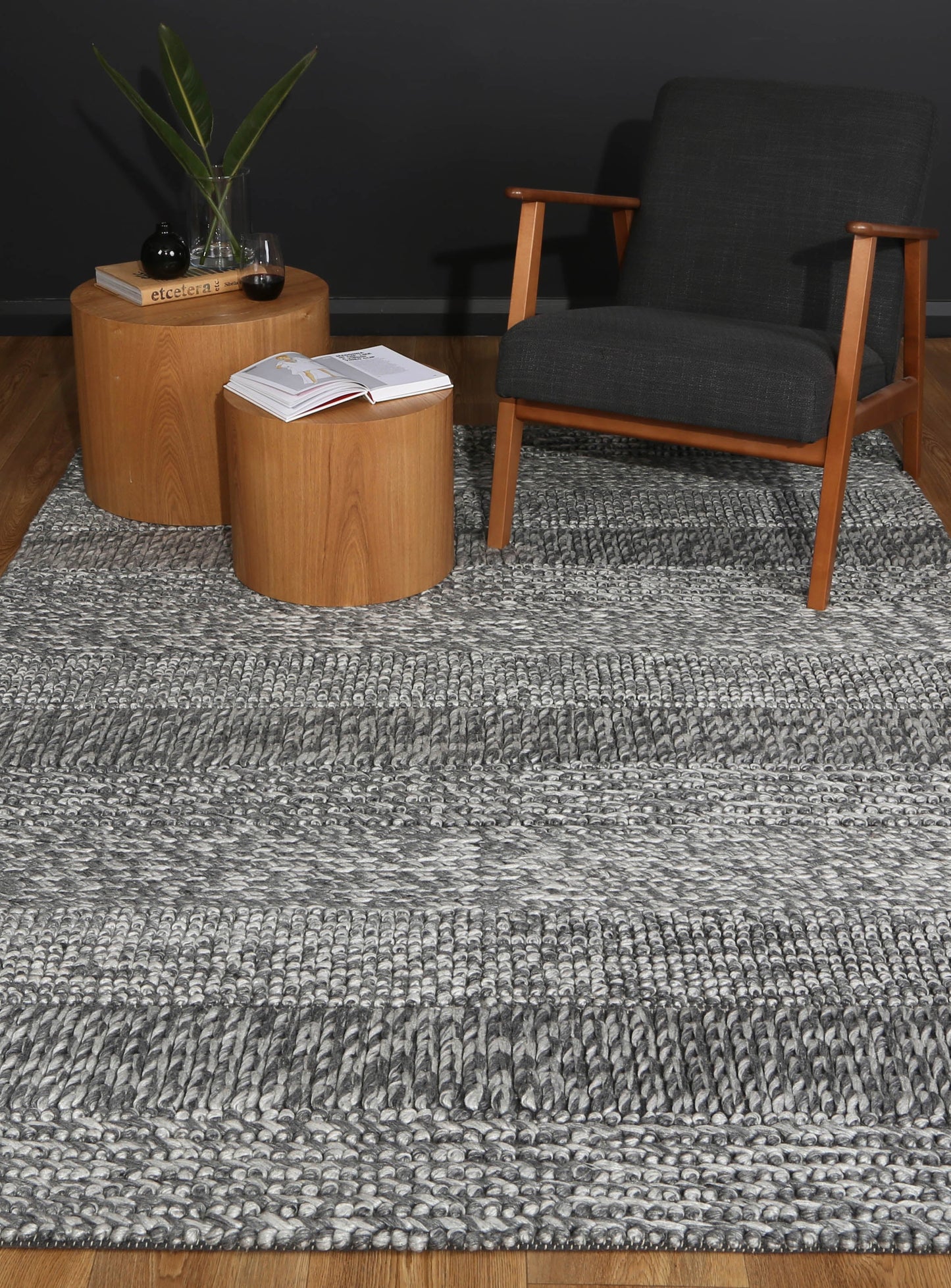 Harlow Grace Charcoal Wool Blend Rug 160x230