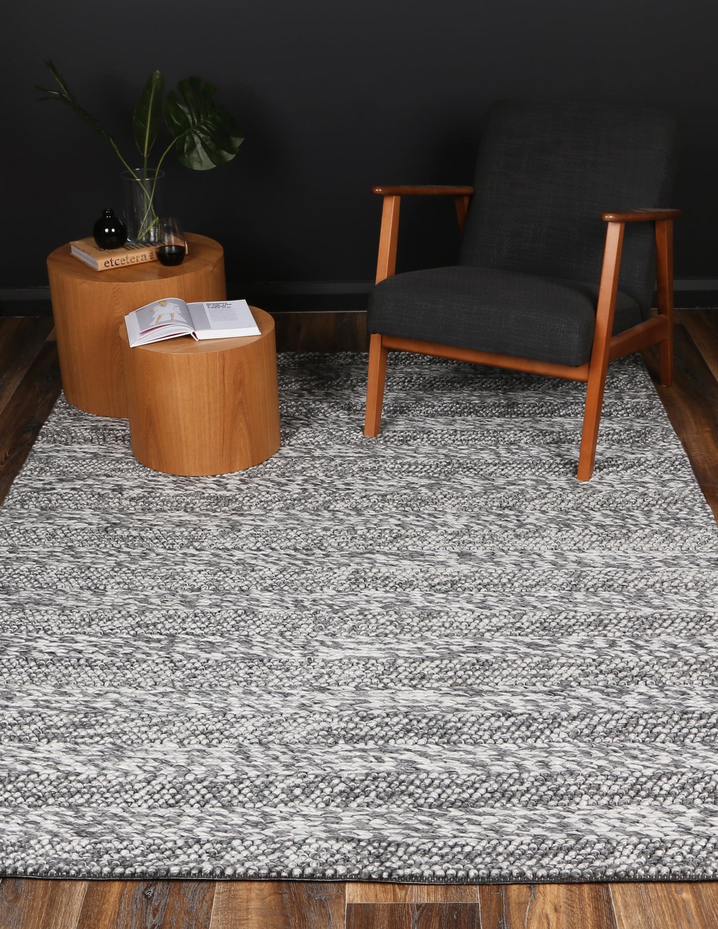 Harlow Ringlets Charcoal Wool Blend Rug 200x290