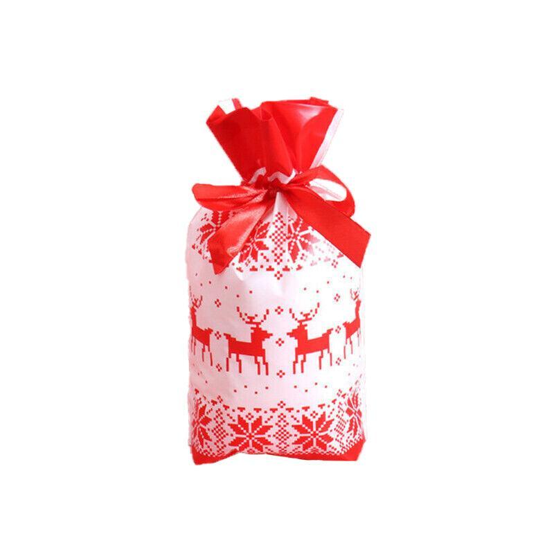 10pcs Christmas Candy Bags Gift Treat Drawstring Pouches Biscuit Cookie Packaging - 10Pcs Bag-Merry Christmas