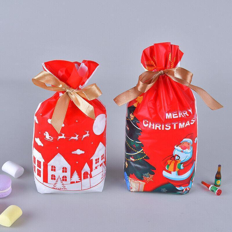 10pcs Christmas Candy Bags Gift Treat Drawstring Pouches Biscuit Cookie Packaging - 10Pcs Bag-White House
