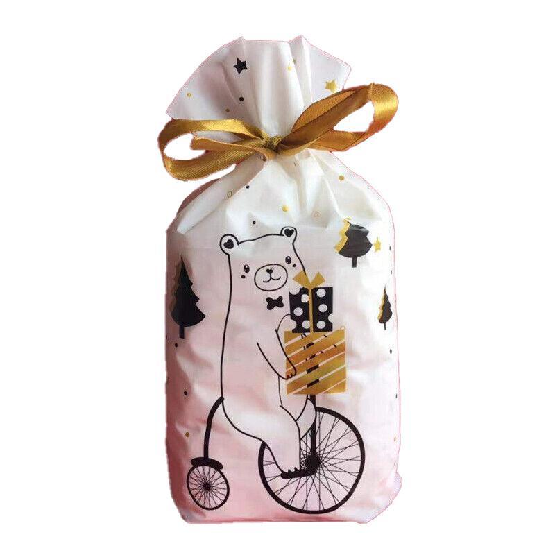 10pcs Christmas Candy Bags Gift Treat Drawstring Pouches Biscuit Cookie Packaging - 10Pcs Bag-White House