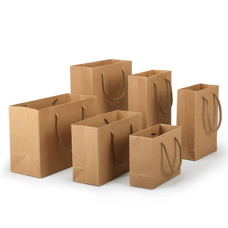 50X Kraft Paper Bags Gift Shopping Carry Craft Brown Bag With Handles - 50PCS  22*15*6CM