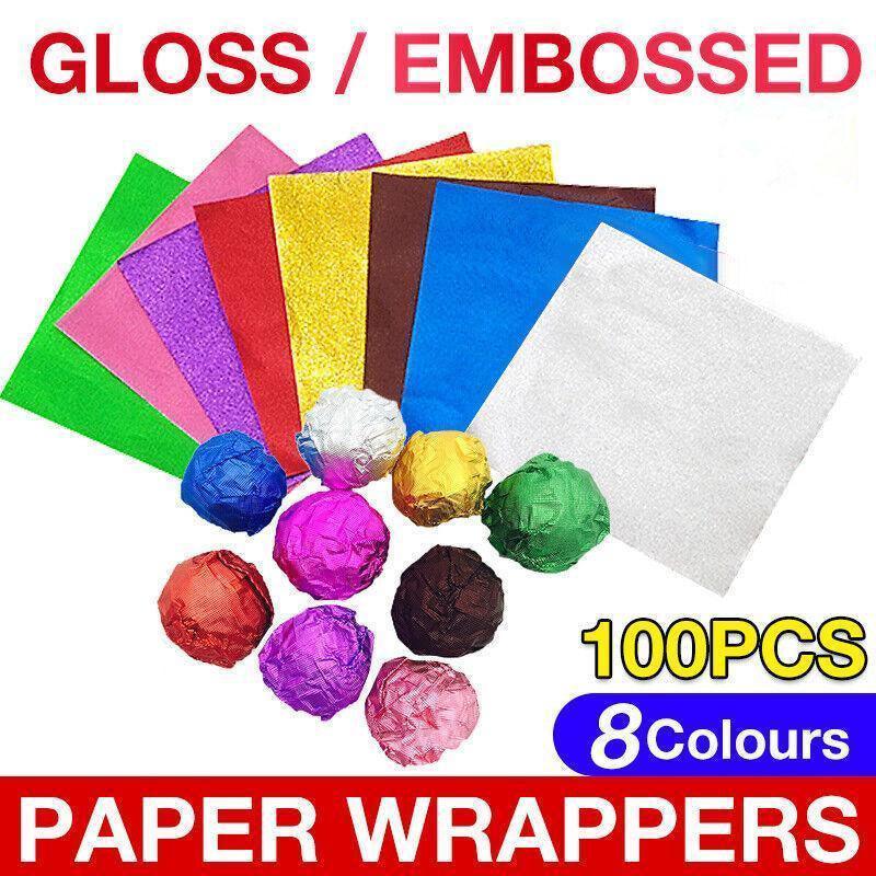 100Pcs Aluminium Foil Chocolate Wrappers 20cm Squares - Brown/Gloss