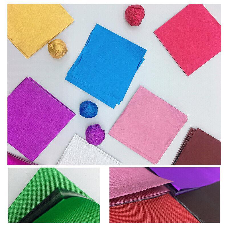 100Pcs Aluminium Foil Chocolate Wrappers 20cm Squares - Silver/Embossed