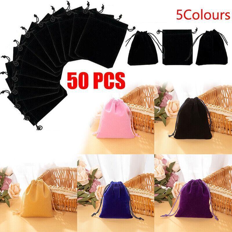 50X Small Velvet Cloth Drawstring Bags Gift Bag Jewelry Ring Pouch Earring Favor 7x9 - Purple