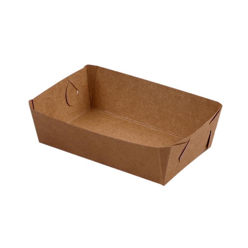 500PCS Kraft Cardboard Food Disposable Tray Brown Party Chips Takeaway Container - 3# 16*11*4cm