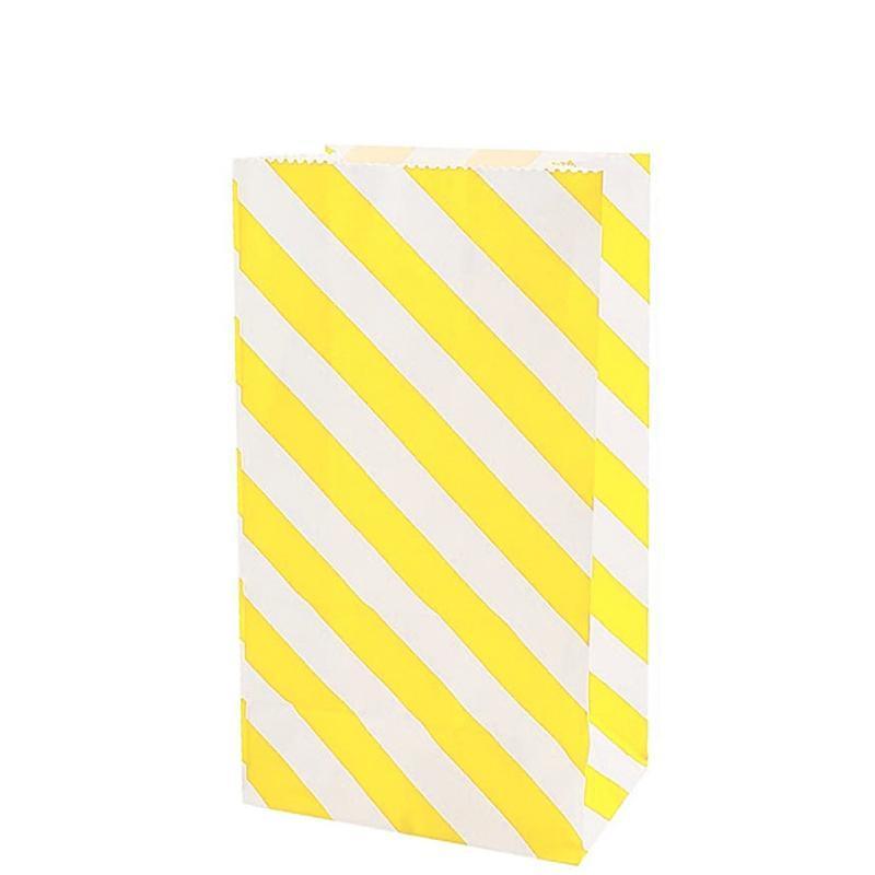 100X Colourful Plaid Kraft Paper Bag Candy Cookie Snack Cake Gift Bags 9X6X18cm - Yellow