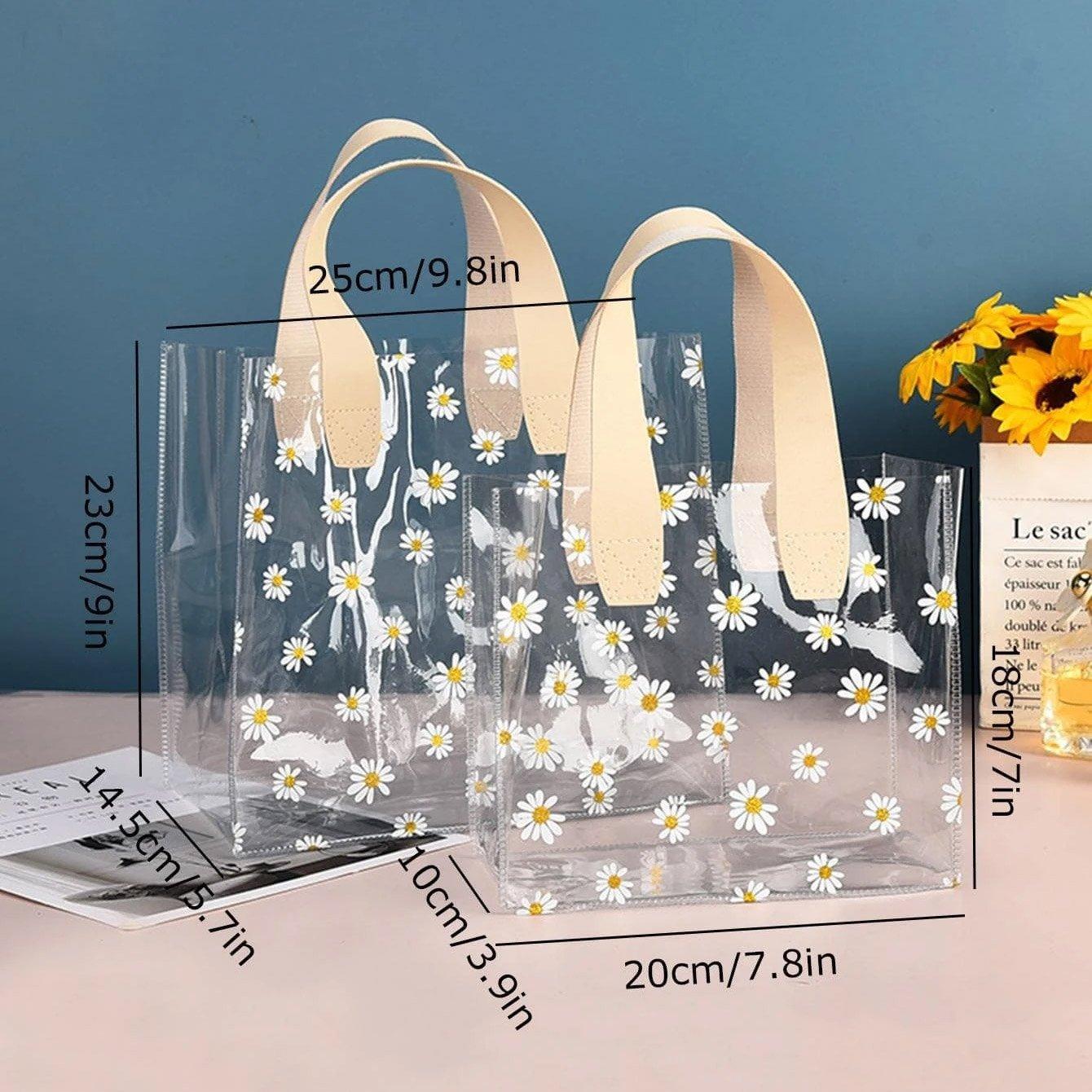 10pcs Small Fresh Transparent PVC Tote Bag Wedding Candy Gift Bag Daisy Design - Red - S