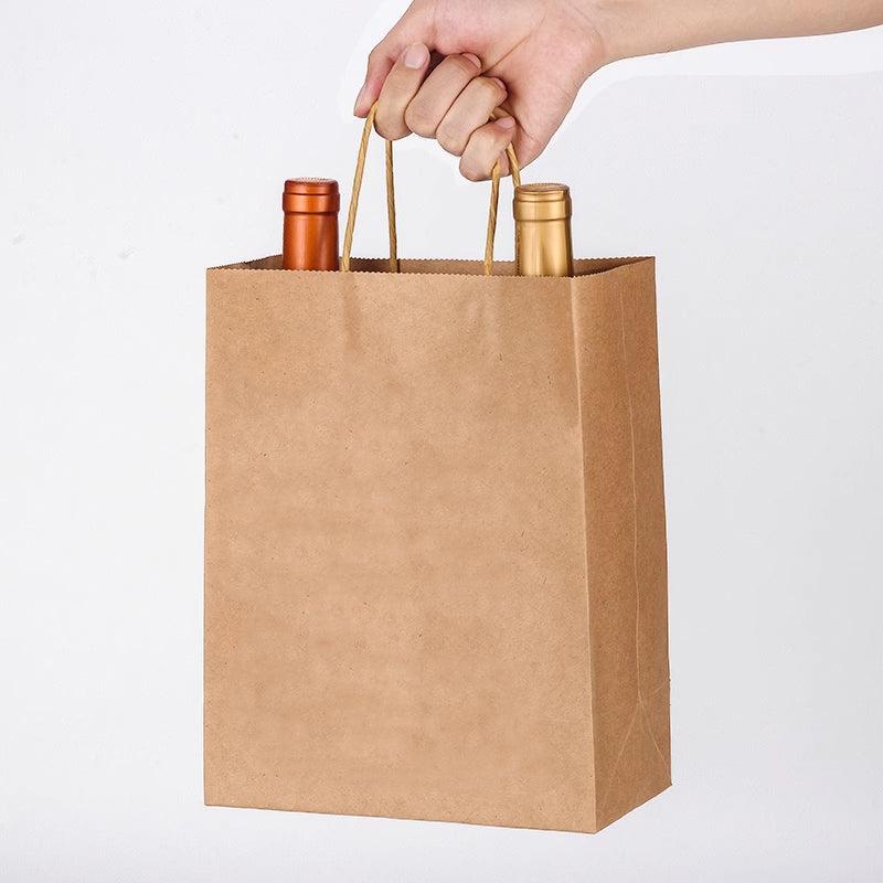 20pcs Small Kraft Paper Gift Bags with Handles for Shopping Party Favour - Dark Pink
