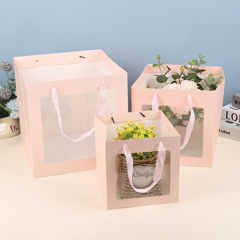 20PCS Open Window for Flower Doll Wedding Gift Transparent Square Packaging Bag - Black 30-30-30cm