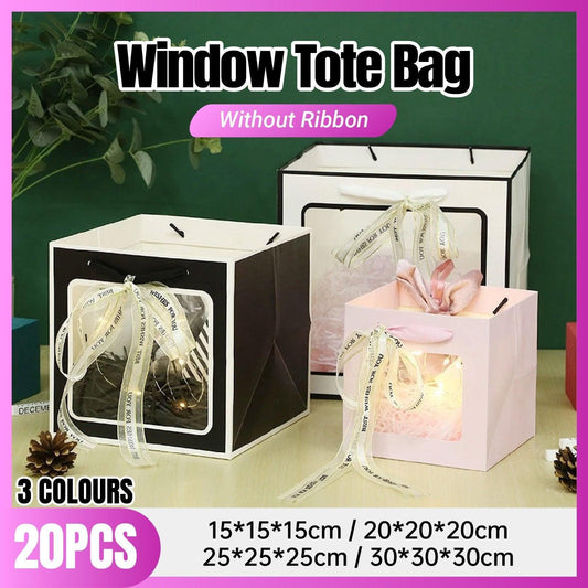 20PCS Open Window for Flower Doll Wedding Gift Transparent Square Packaging Bag - Pink 15-15-15cm