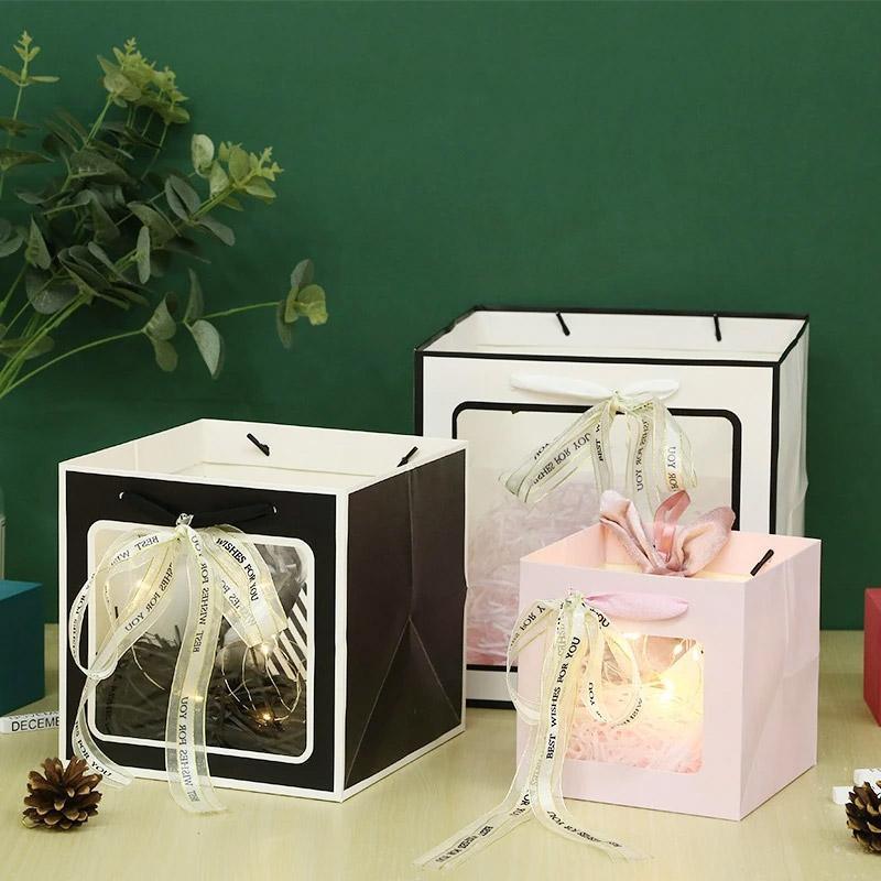 20PCS Open Window for Flower Doll Wedding Gift Transparent Square Packaging Bag - White 15-15-15cm