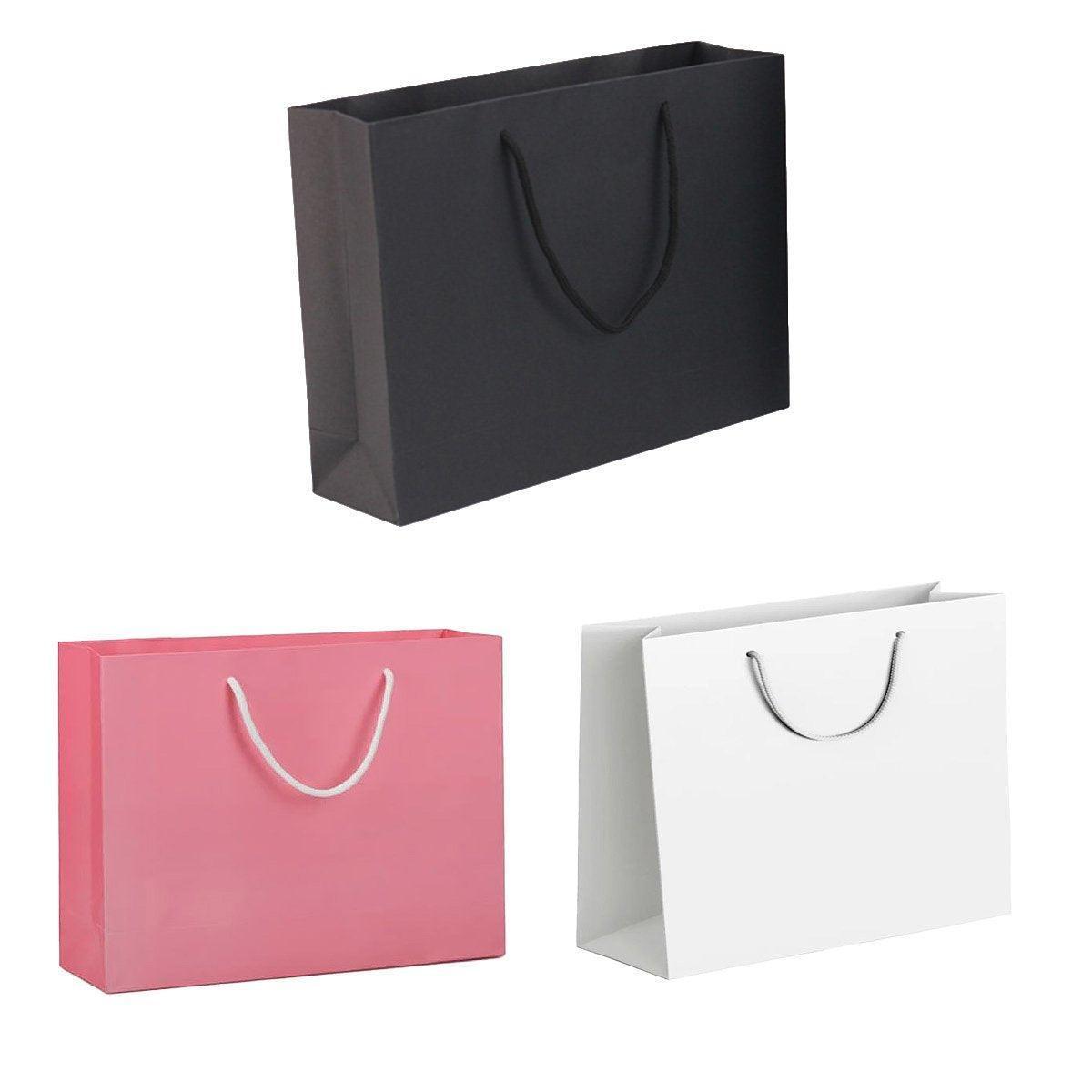 25X Kraft Paper Bags Gift Shopping Bag Carry White Pink Black Bag With Handles - Pink-12-15-6