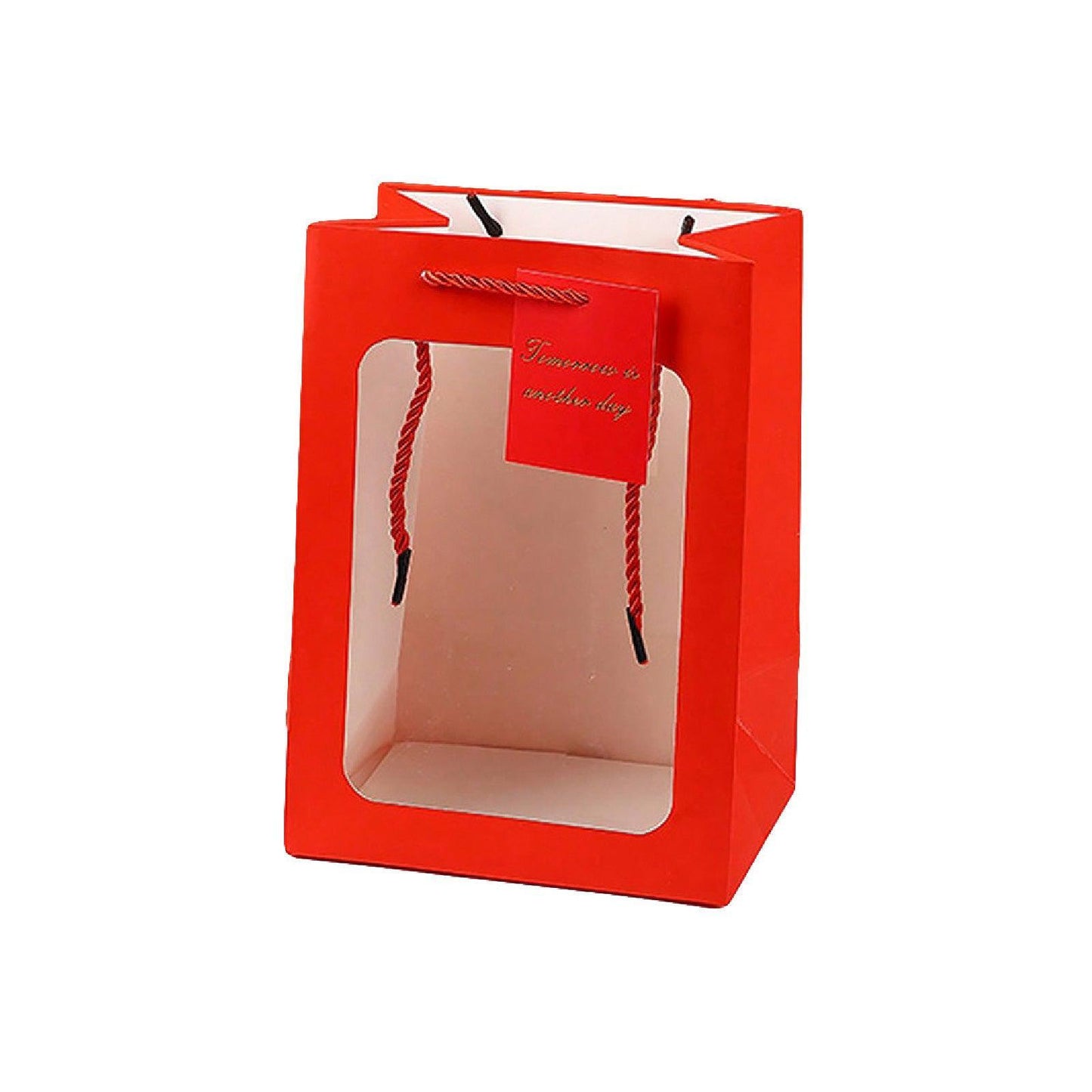 25x Thick Gift Bags with Transparent Window for Valentines Day Bouquets and Gift - Tote-Bag-25pcs-Red-18-13-25cm