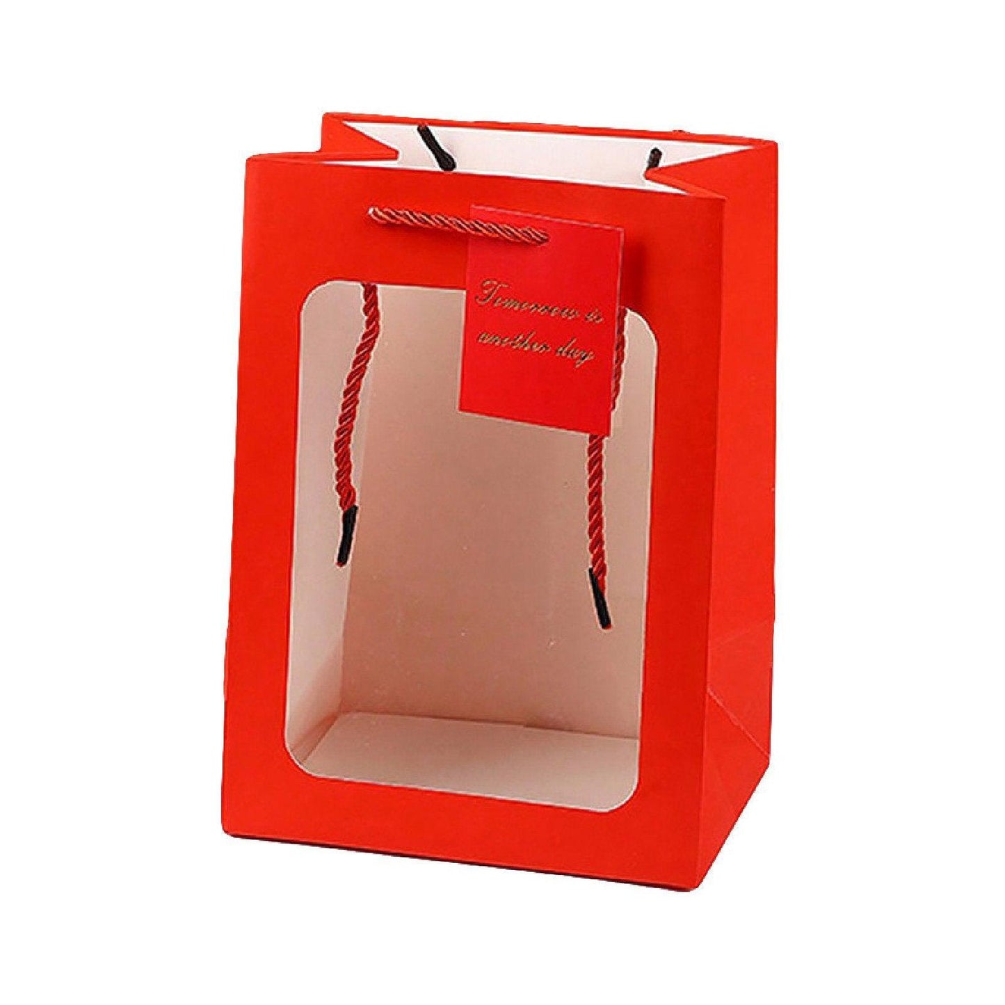 25x Thick Gift Bags with Transparent Window for Valentines Day Bouquets and Gift - Tote-Bag-25pcs-Red-18-13-25cm