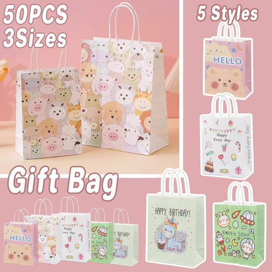 50PCS Colourful Kraft Paper Gift Bags Reusable Party Favor Bags for School Events - BDLW-18*9*23cm