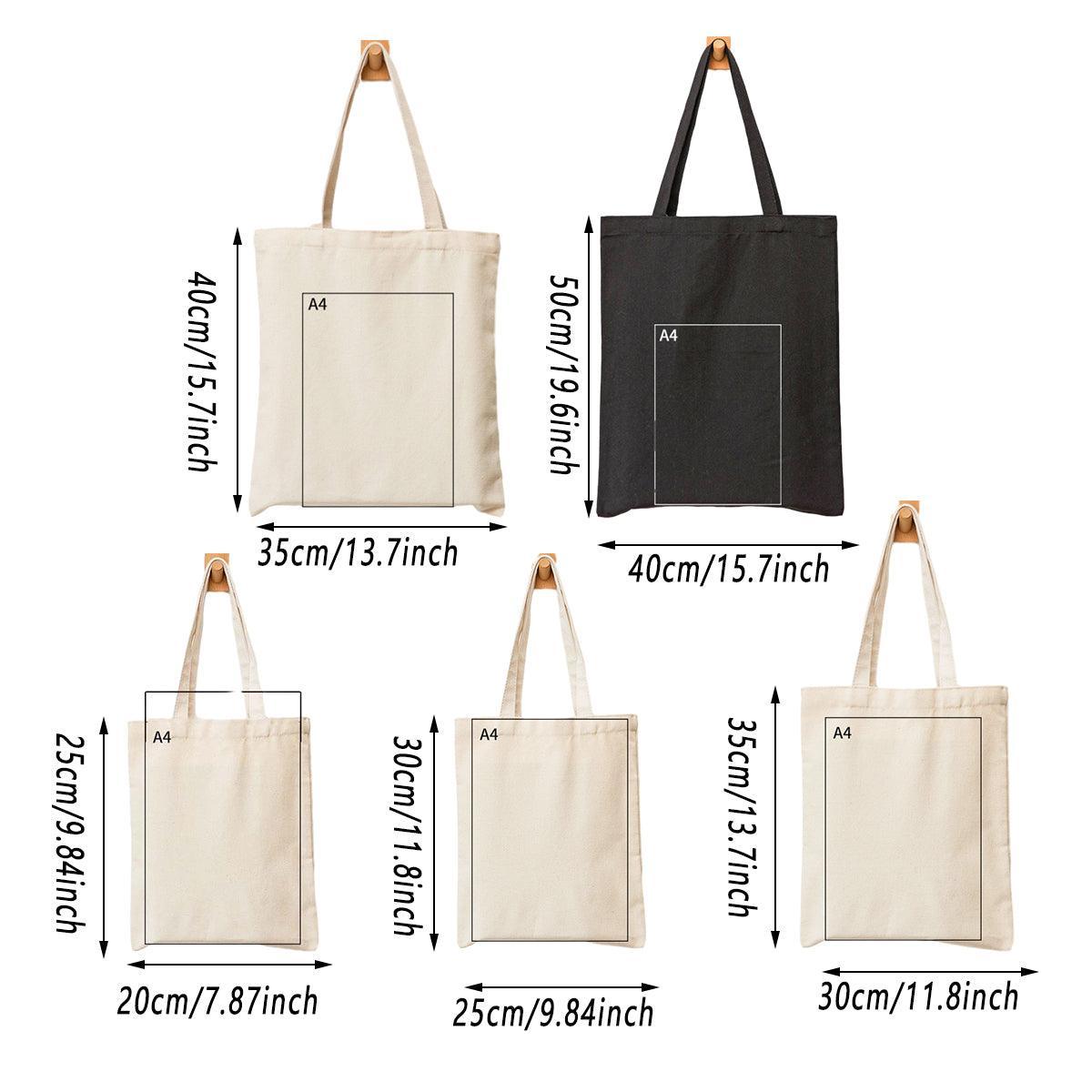5PCS Canvas Tote Bag Cotton Blank DIY Shopping Shoulder Bags - Black 35*40cm